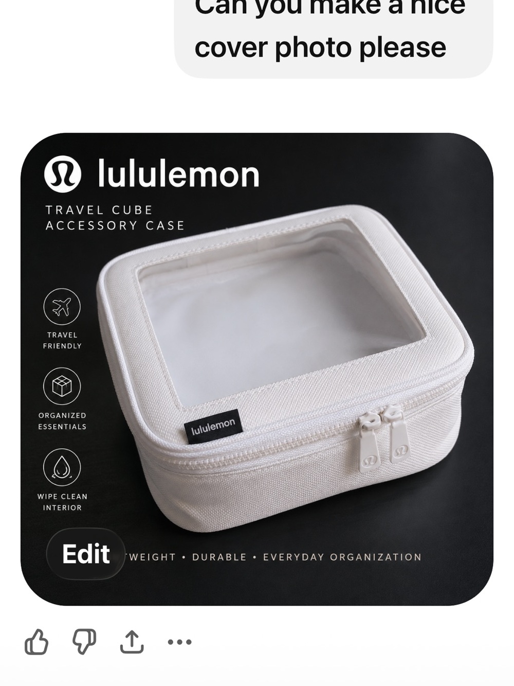 Lululemon White Travel Cube Cosmetic Case Organizer Clear Top NWOT